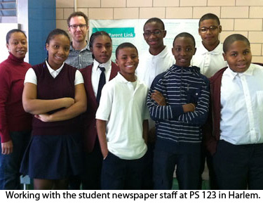 Dan Blank with students at PS 123 in Harlem