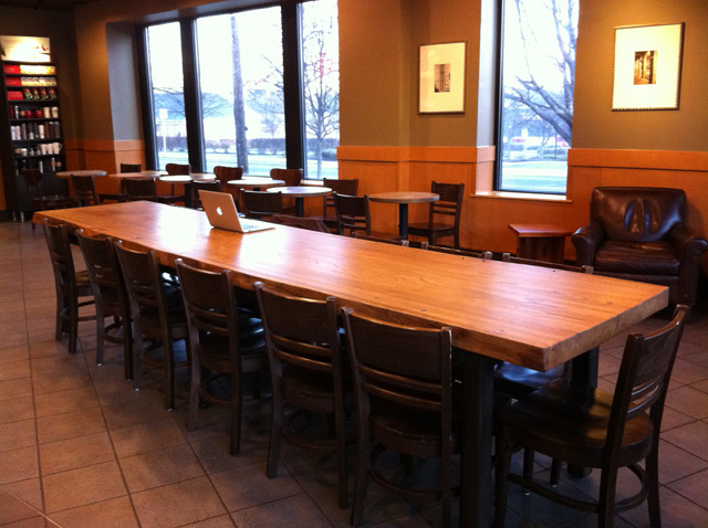 Communal table at Starbucks in Madison, New Jersey