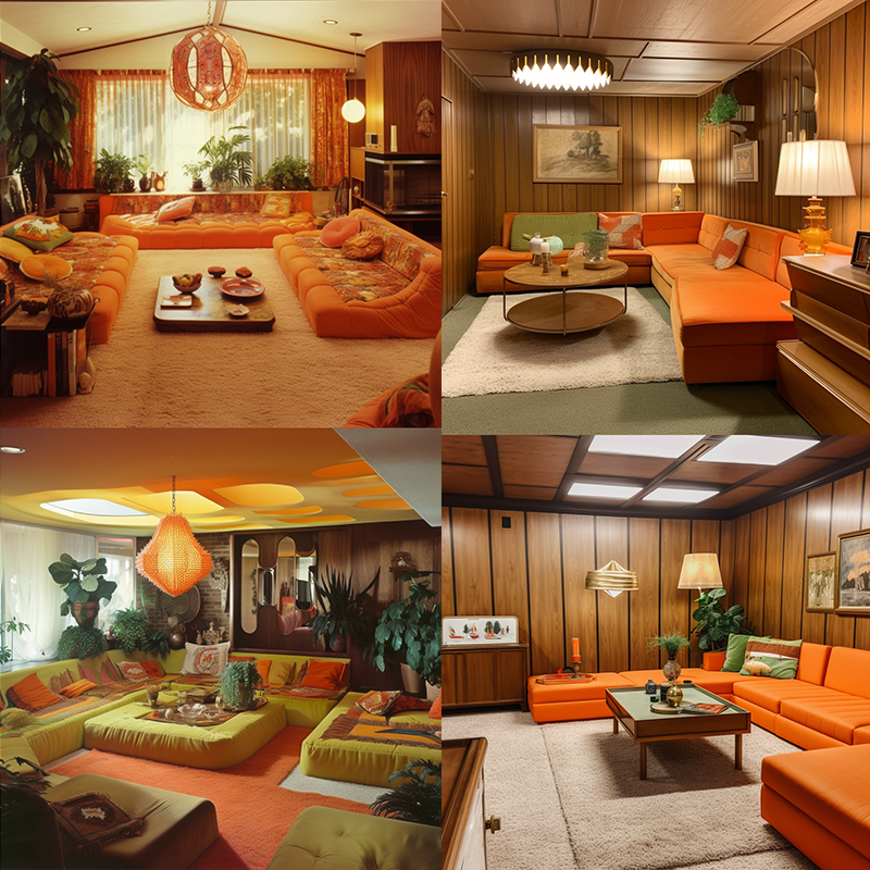 1970s living rooms created using AI